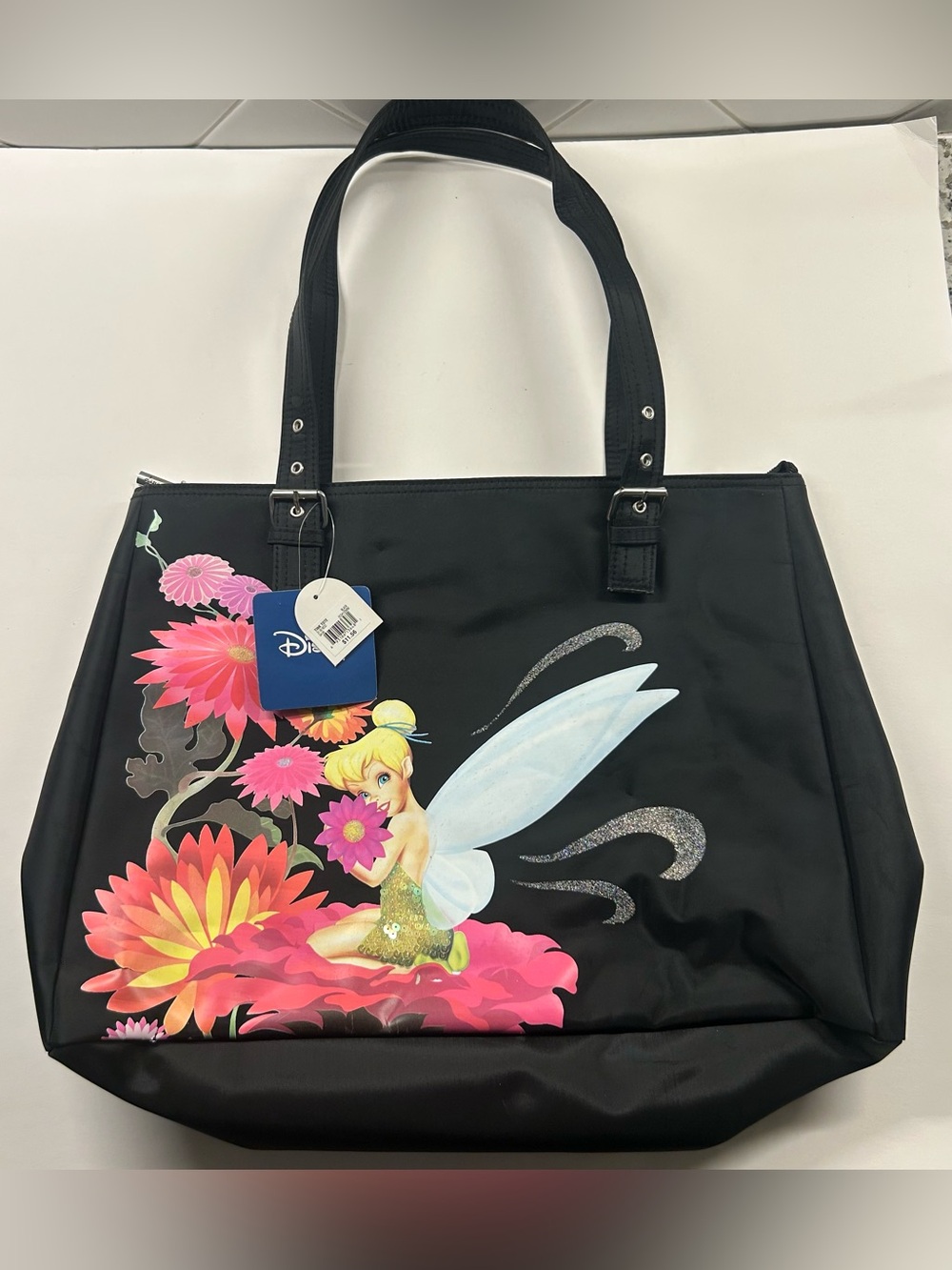 Vintage Y2K Disney Tinker Bell Large Shoulder Bag Floral Design & Sequins New